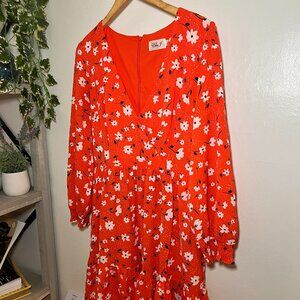 Eliza J Orange Floral Long Sleeve Fit and Flare Dress Size 8